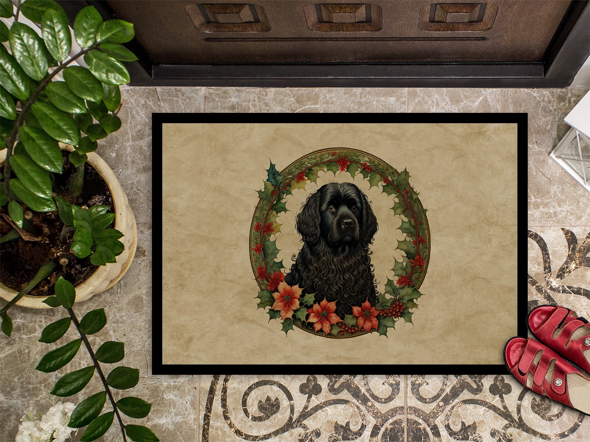 Puli Christmas Flowers Doormat Indoor Outdoor 18H X 27W Front Door Mat Rugs for Entryway, Non Slip Washable