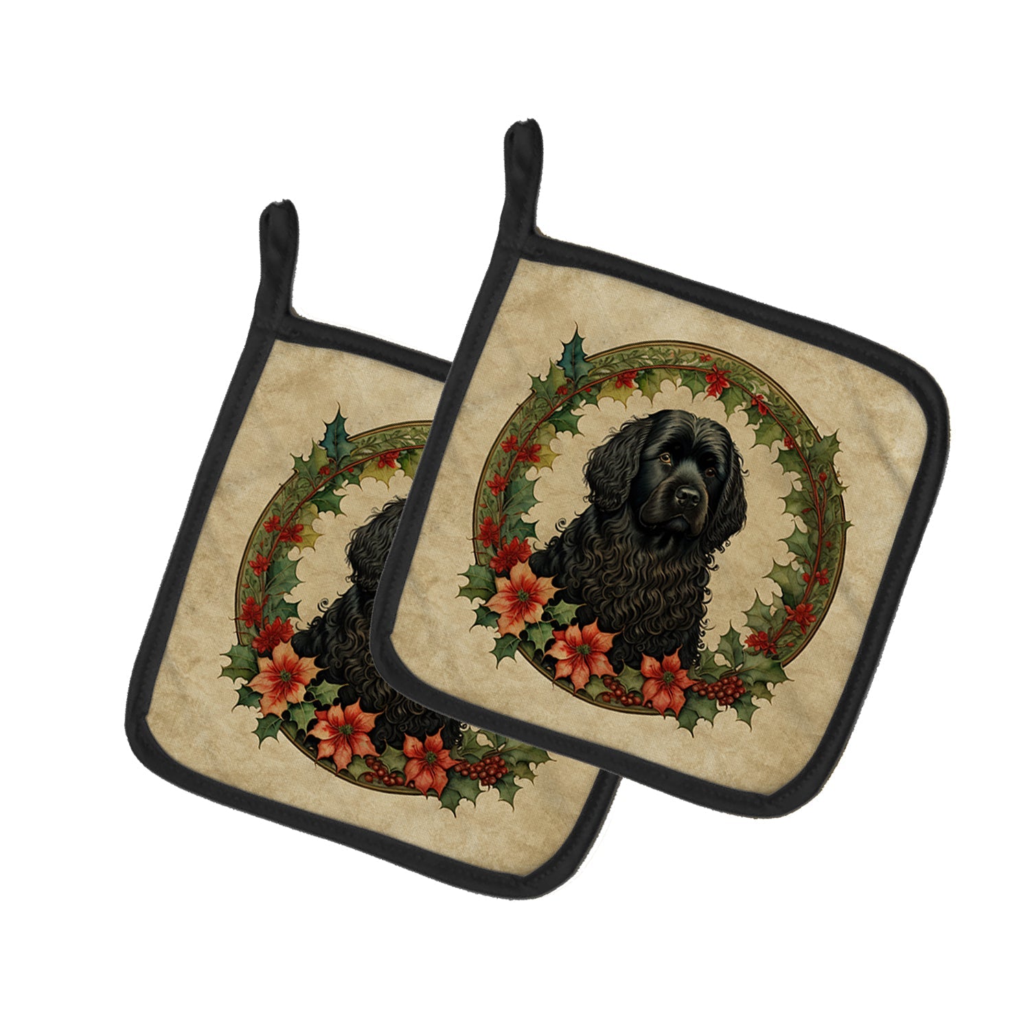 Puli Christmas Flowers Pot Holder Set of 2 Heat Resistant Quilted Hot Pads 7.5 x 7.5 Inch, Insulated Kitchen Trivets for Cooking & Baking