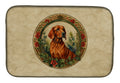 Red Redbone Coonhound Christmas Flowers Dish Drying Mat Absorbent Dish Drying Mat Pad for Kitchen Counter Dish Drainer Mat for Countertop, 14 x 21", Multicolor