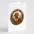 Red Redbone Coonhound Christmas Flowers Greeting Cards Pack of 8 Blank Cards with Envelopes Whimsical A7 Size 5x7