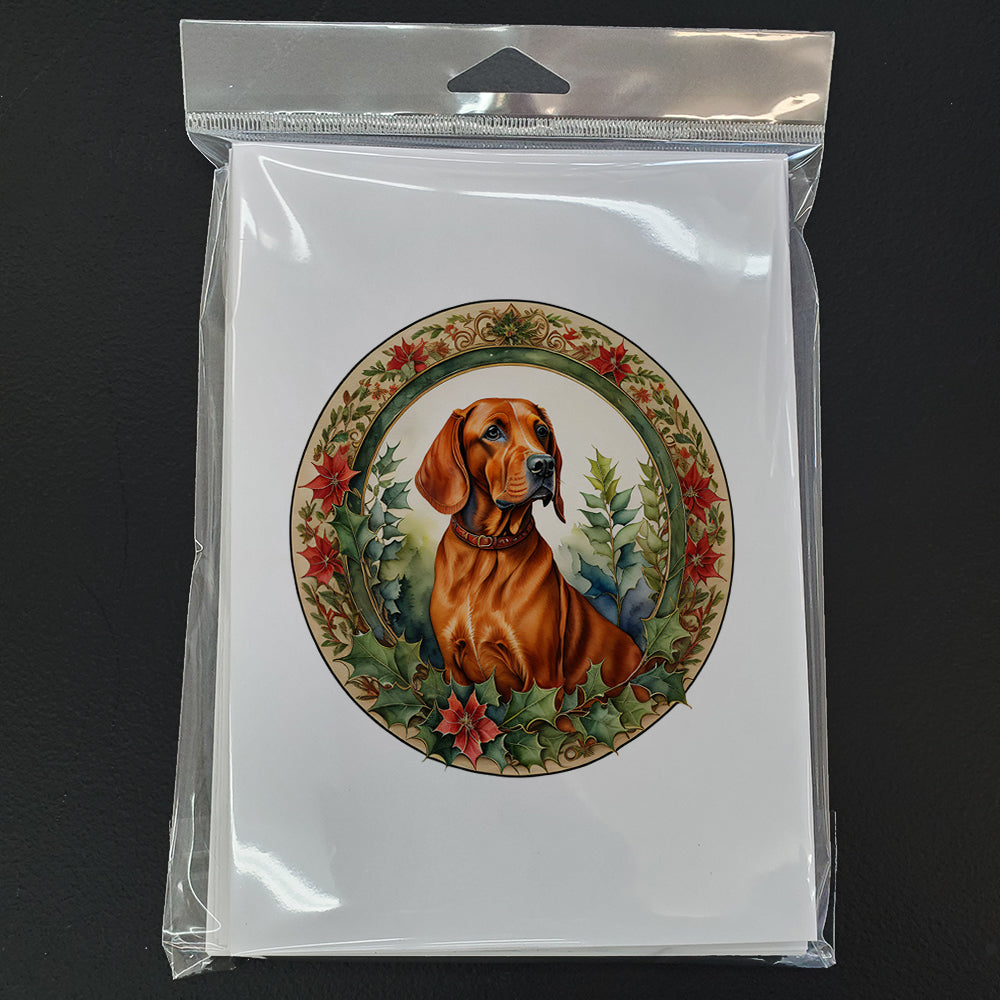 Red Redbone Coonhound Christmas Flowers Greeting Cards Pack of 8 Blank Cards with Envelopes Whimsical A7 Size 5x7