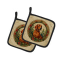 Red Redbone Coonhound Christmas Flowers Pot Holder Set of 2 Heat Resistant Quilted Hot Pads 7.5 x 7.5 Inch, Insulated Kitchen Trivets for Cooking & Baking