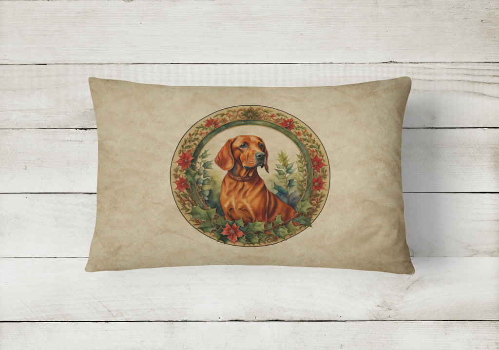 Red Redbone Coonhound Christmas Flowers Decorative Throw Pillow 12x16 Indoor Outdoor Accent Cushion, Fabric Cover with Insert for Sofa, Bed, Porch & Living Room