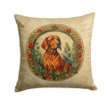 Red Redbone Coonhound Christmas Flowers Decorative Throw Pillow 14x14 Indoor Outdoor Accent Cushion, Fabric Cover with Insert for Sofa, Bed, Porch & Living Room