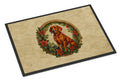 Red Redbone Coonhound Christmas Flowers Doormat Indoor Outdoor 18H X 27W Front Door Mat Rugs for Entryway, Non Slip Washable