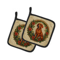Red Redbone Coonhound Christmas Flowers Pot Holder Set of 2 Heat Resistant Quilted Hot Pads 7.5 x 7.5 Inch, Insulated Kitchen Trivets for Cooking & Baking
