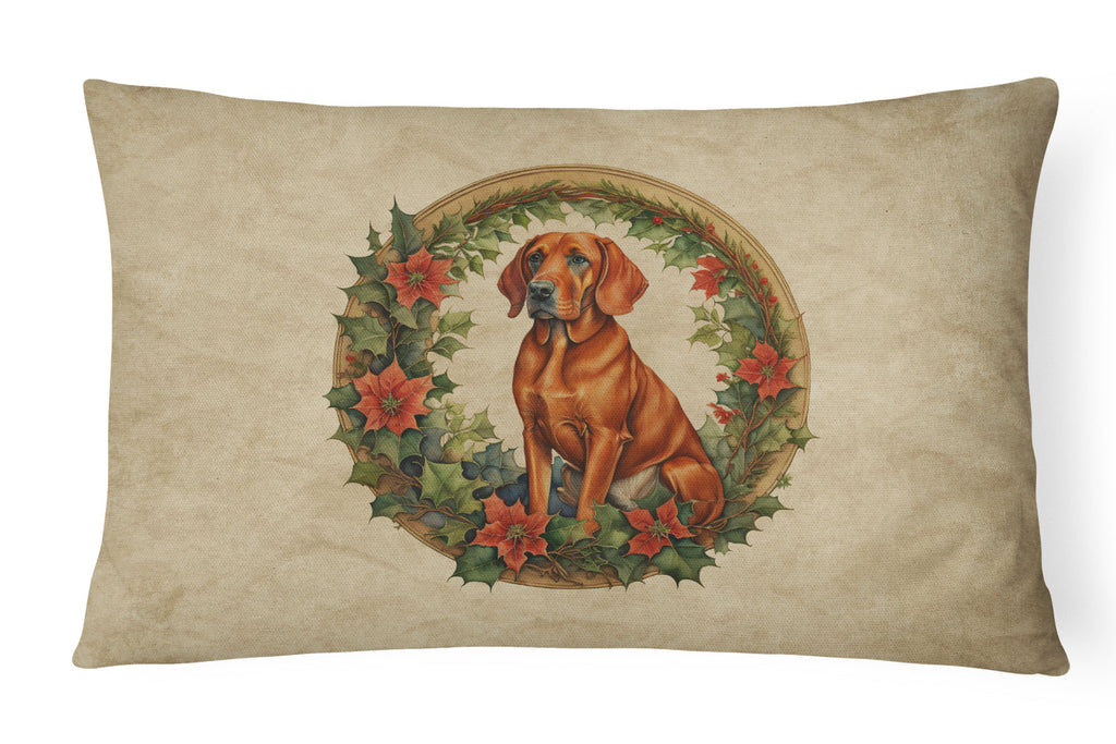 Red Redbone Coonhound Christmas Flowers Decorative Throw Pillow 12x16 Indoor Outdoor Accent Cushion, Fabric Cover with Insert for Sofa, Bed, Porch & Living Room