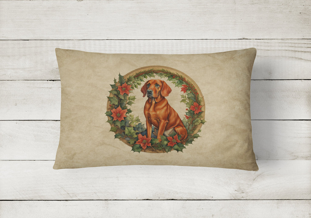 Red Redbone Coonhound Christmas Flowers Decorative Throw Pillow 12x16 Indoor Outdoor Accent Cushion, Fabric Cover with Insert for Sofa, Bed, Porch & Living Room