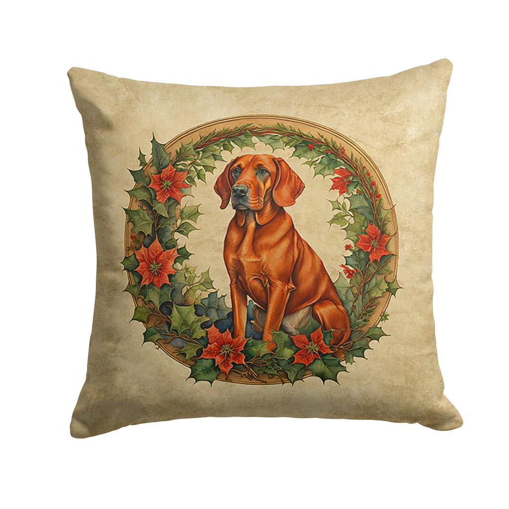 Red Redbone Coonhound Christmas Flowers Decorative Throw Pillow 14x14 Indoor Outdoor Accent Cushion, Fabric Cover with Insert for Sofa, Bed, Porch & Living Room