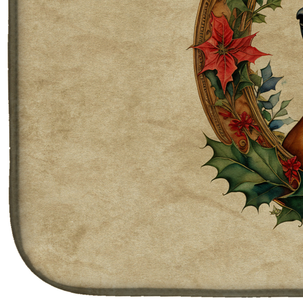 Rhodesian Ridgeback Christmas Flowers Dish Drying Mat Absorbent Dish Drying Mat Pad for Kitchen Counter Dish Drainer Mat for Countertop, 14 x 21", Multicolor