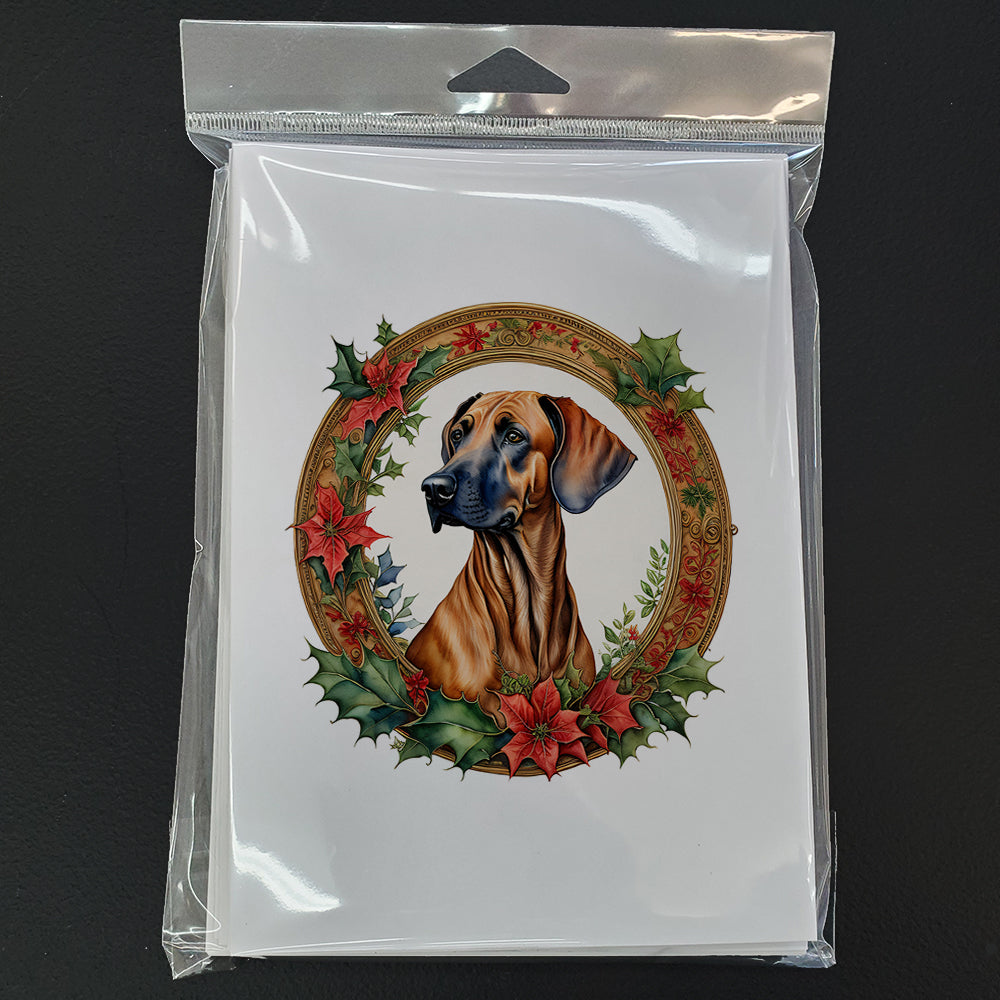 Rhodesian Ridgeback Christmas Flowers Greeting Cards Pack of 8 Blank Cards with Envelopes Whimsical A7 Size 5x7