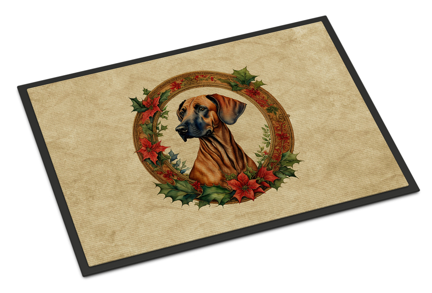 Rhodesian Ridgeback Christmas Flowers Doormat Indoor Outdoor 24H X 36W Front Door Mat Rugs for Entryway, Non Slip Washable Low Pile,