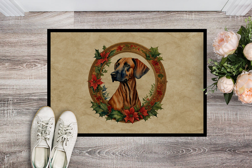 Rhodesian Ridgeback Christmas Flowers Doormat Indoor Outdoor 24H X 36W Front Door Mat Rugs for Entryway, Non Slip Washable Low Pile,