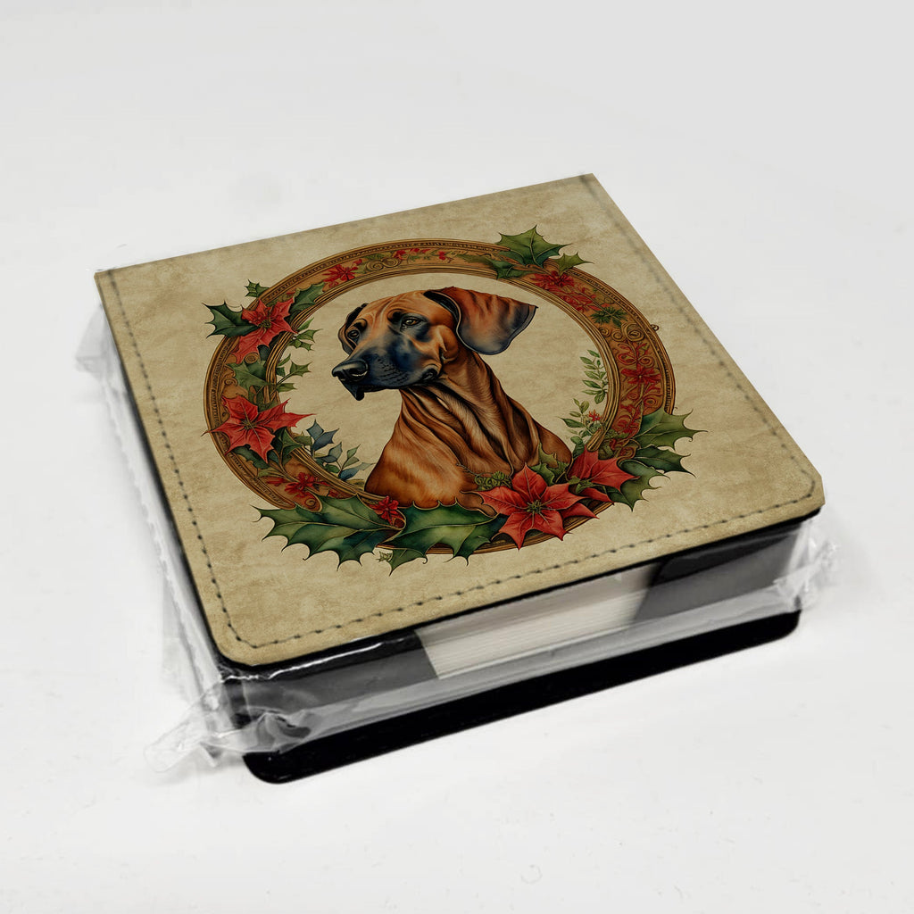 Rhodesian Ridgeback Christmas Flowers PU Leather Note Paper Holder with Artist-Designed Cover, Desk Accessory, Office Gift