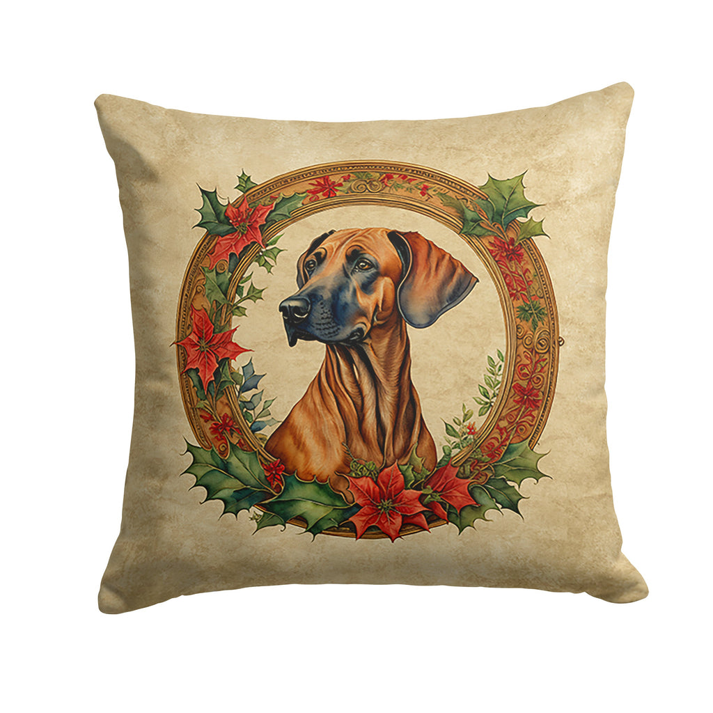 Rhodesian Ridgeback Christmas Flowers Decorative Throw Pillow 18x18 Indoor Outdoor Accent Cushion, Fabric Cover with Insert for Sofa, Bed, Porch & Living Room