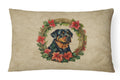 Rottweiler Christmas Flowers Decorative Throw Pillow 12x16 Indoor Outdoor Accent Cushion, Fabric Cover with Insert for Sofa, Bed, Porch & Living Room