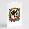 Saint Bernard Christmas Flowers Greeting Cards Pack of 8 Blank Cards with Envelopes Whimsical A7 Size 5x7