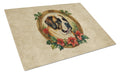 Saint Bernard Christmas Flowers Cutting Board Tempered Glass Kitchen Cutting Surface, Heat Resistant Chopping, Non-Slip Feet, Food Prep & Serving