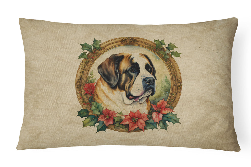 Saint Bernard Christmas Flowers Decorative Throw Pillow 12x16 Indoor Outdoor Accent Cushion, Fabric Cover with Insert for Sofa, Bed, Porch & Living Room