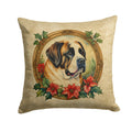 Saint Bernard Christmas Flowers Decorative Throw Pillow 14x14 Indoor Outdoor Accent Cushion, Fabric Cover with Insert for Sofa, Bed, Porch & Living Room