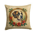 Saint Bernard Christmas Flowers Decorative Throw Pillow 18x18 Indoor Outdoor Accent Cushion, Fabric Cover with Insert for Sofa, Bed, Porch & Living Room