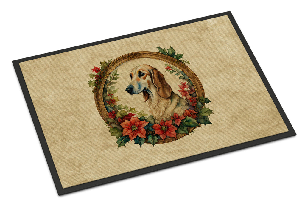 Saluki Christmas Flowers Doormat Indoor Outdoor 24H X 36W Front Door Mat Rugs for Entryway, Non Slip Washable Low Pile,