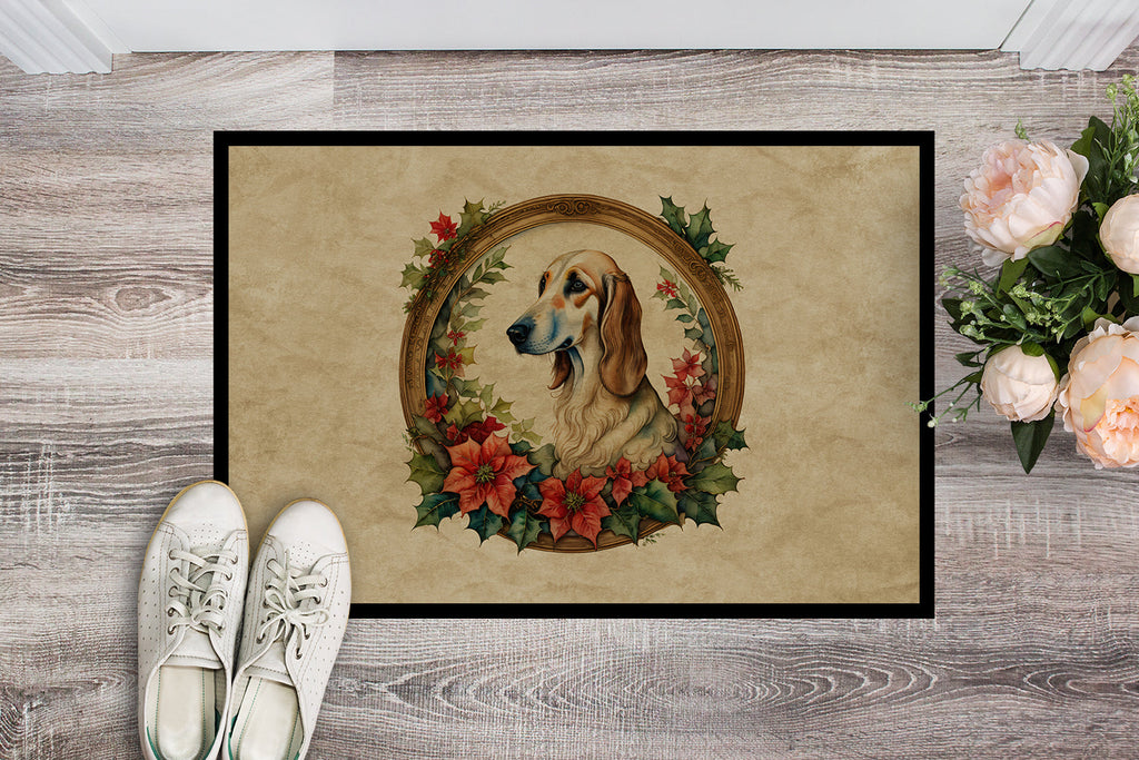 Saluki Christmas Flowers Doormat Indoor Outdoor 24H X 36W Front Door Mat Rugs for Entryway, Non Slip Washable Low Pile,