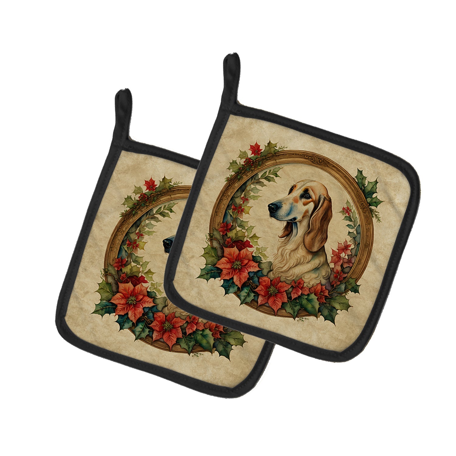 Saluki Christmas Flowers Pot Holder Set of 2 Heat Resistant Quilted Hot Pads 7.5 x 7.5 Inch, Insulated Kitchen Trivets for Cooking & Baking
