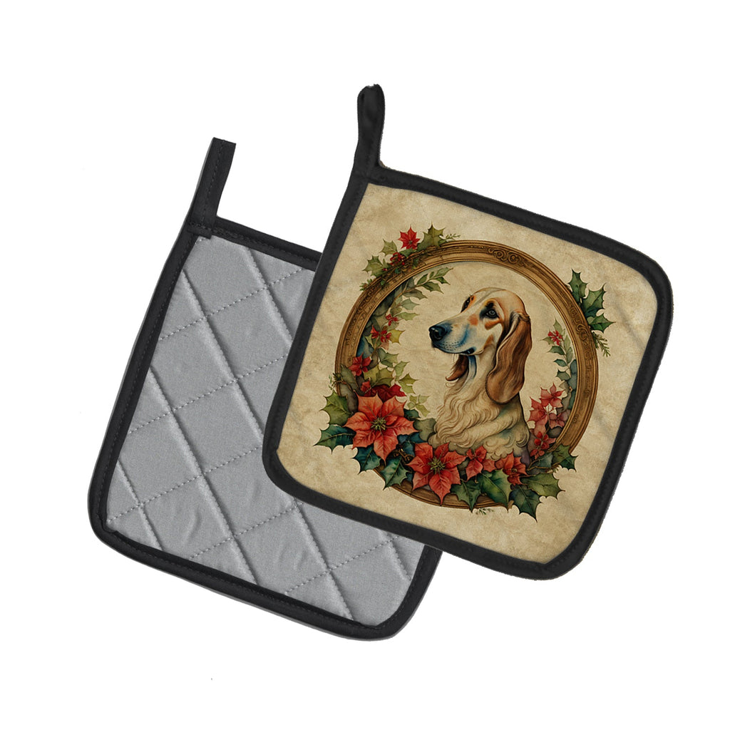 Saluki Christmas Flowers Pot Holder Set of 2 Heat Resistant Quilted Hot Pads 7.5 x 7.5 Inch, Insulated Kitchen Trivets for Cooking & Baking