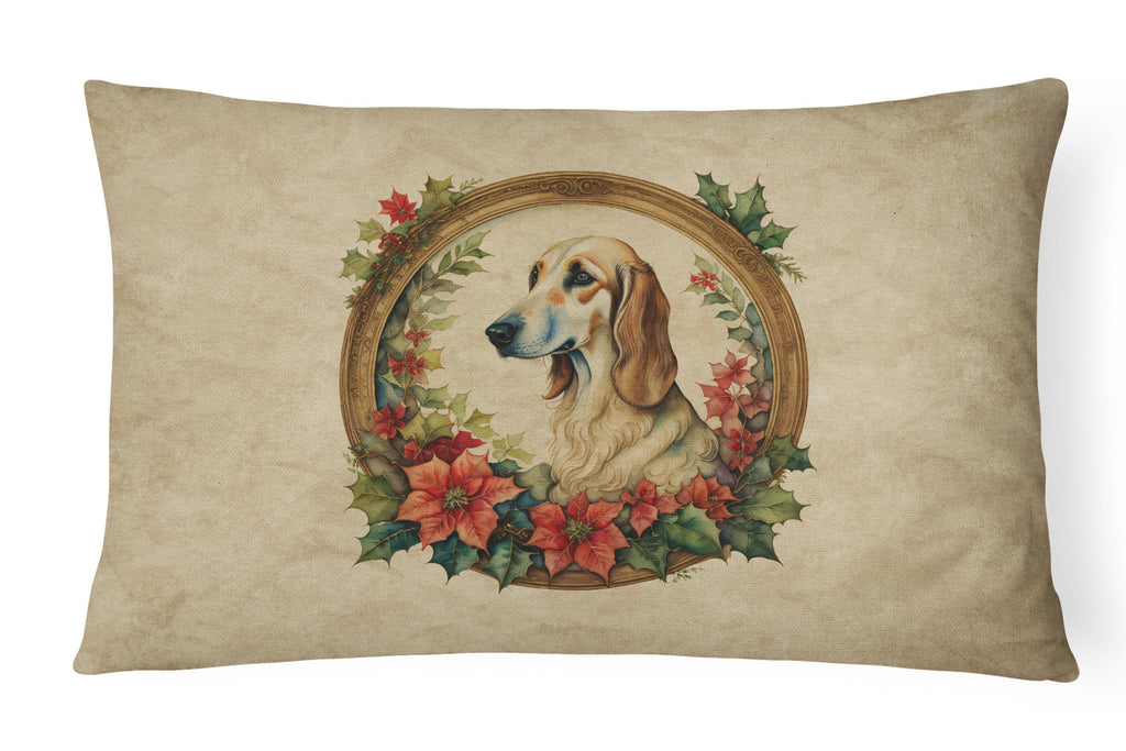 Saluki Christmas Flowers Decorative Throw Pillow 12x16 Indoor Outdoor Accent Cushion, Fabric Cover with Insert for Sofa, Bed, Porch & Living Room