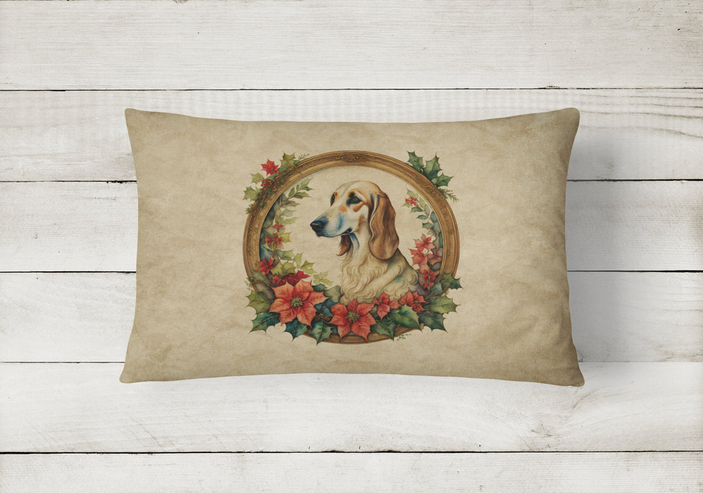 Saluki Christmas Flowers Decorative Throw Pillow 12x16 Indoor Outdoor Accent Cushion, Fabric Cover with Insert for Sofa, Bed, Porch & Living Room