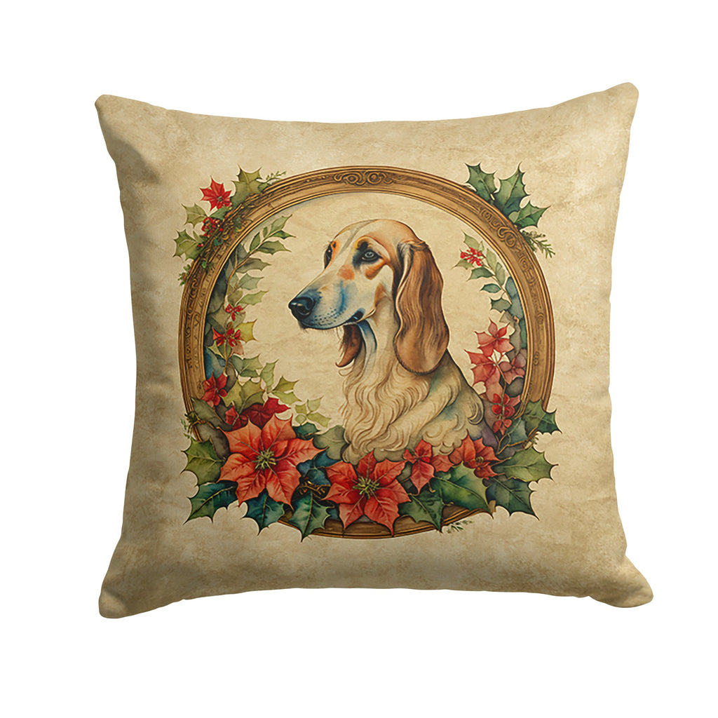 Saluki Christmas Flowers Decorative Throw Pillow 14x14 Indoor Outdoor Accent Cushion, Fabric Cover with Insert for Sofa, Bed, Porch & Living Room