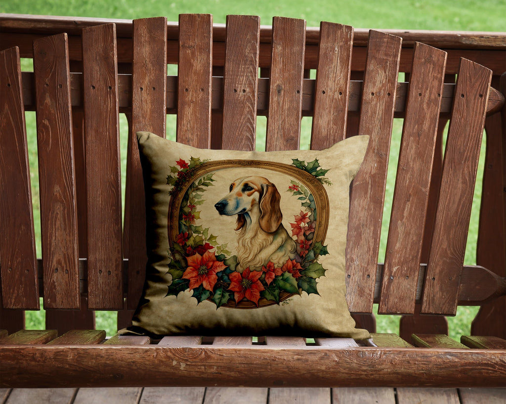 Saluki Christmas Flowers Decorative Throw Pillow 14x14 Indoor Outdoor Accent Cushion, Fabric Cover with Insert for Sofa, Bed, Porch & Living Room