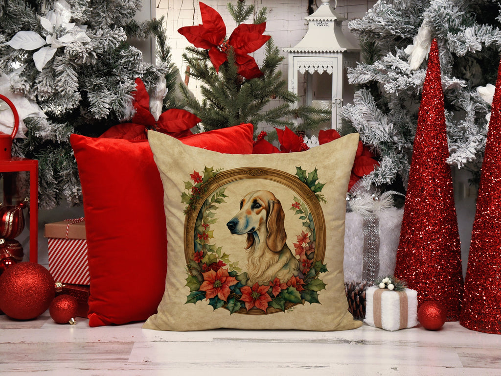 Saluki Christmas Flowers Decorative Throw Pillow 18x18 Indoor Outdoor Accent Cushion, Fabric Cover with Insert for Sofa, Bed, Porch & Living Room