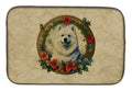 Samoyed Christmas Flowers Dish Drying Mat Absorbent Dish Drying Mat Pad for Kitchen Counter Dish Drainer Mat for Countertop, 14 x 21", Multicolor