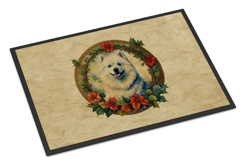 Samoyed Christmas Flowers Doormat Indoor Outdoor 24H X 36W Front Door Mat Rugs for Entryway, Non Slip Washable Low Pile,
