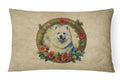 Samoyed Christmas Flowers Decorative Throw Pillow 12x16 Indoor Outdoor Accent Cushion, Fabric Cover with Insert for Sofa, Bed, Porch & Living Room