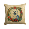Samoyed Christmas Flowers Decorative Throw Pillow 14x14 Indoor Outdoor Accent Cushion, Fabric Cover with Insert for Sofa, Bed, Porch & Living Room