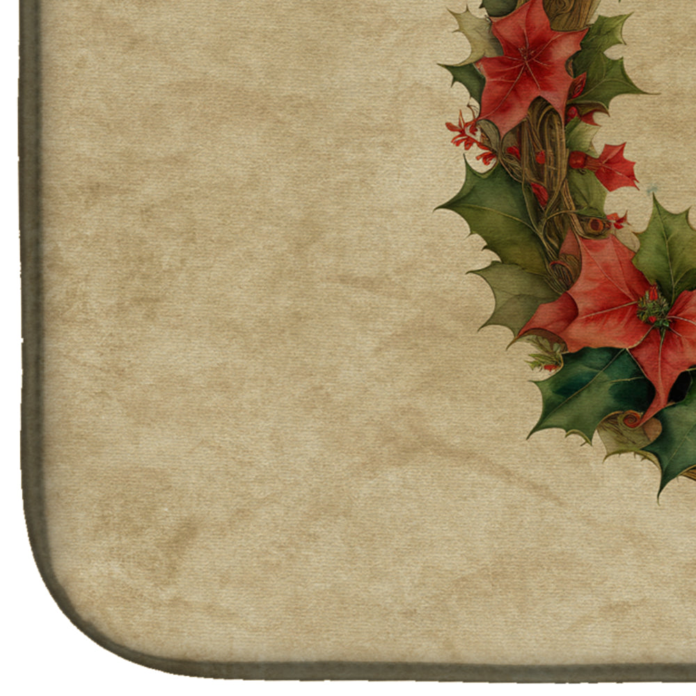 Schipperke Christmas Flowers Dish Drying Mat Absorbent Dish Drying Mat Pad for Kitchen Counter Dish Drainer Mat for Countertop, 14 x 21", Multicolor