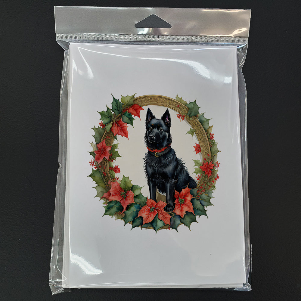 Schipperke Christmas Flowers Greeting Cards Pack of 8 Blank Cards with Envelopes Whimsical A7 Size 5x7