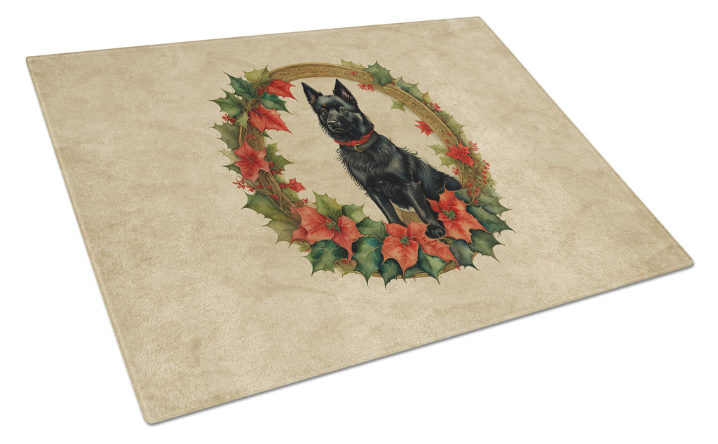 Schipperke Christmas Flowers Cutting Board Tempered Glass Kitchen Cutting Surface, Heat Resistant Chopping, Non-Slip Feet, Food Prep & Serving