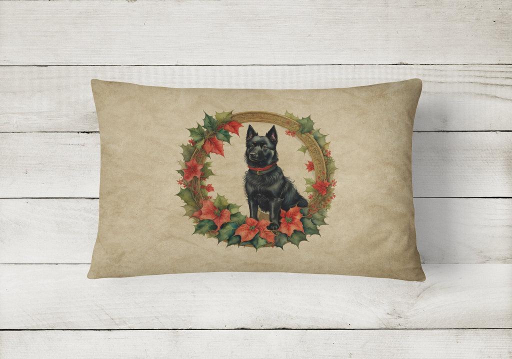 Schipperke Christmas Flowers Decorative Throw Pillow 12x16 Indoor Outdoor Accent Cushion, Fabric Cover with Insert for Sofa, Bed, Porch & Living Room