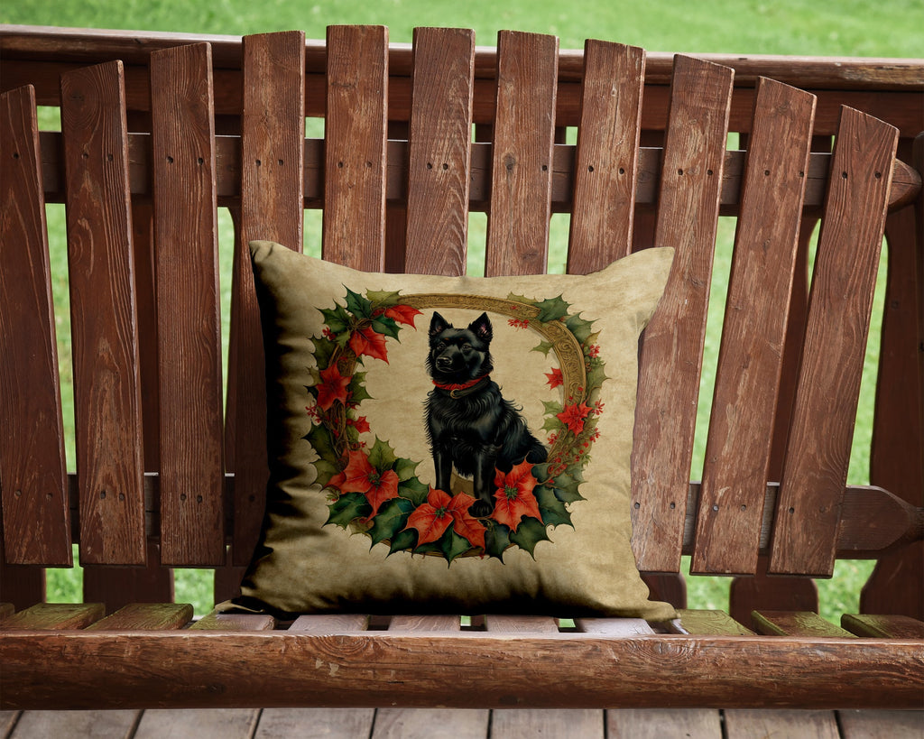 Schipperke Christmas Flowers Decorative Throw Pillow 14x14 Indoor Outdoor Accent Cushion, Fabric Cover with Insert for Sofa, Bed, Porch & Living Room