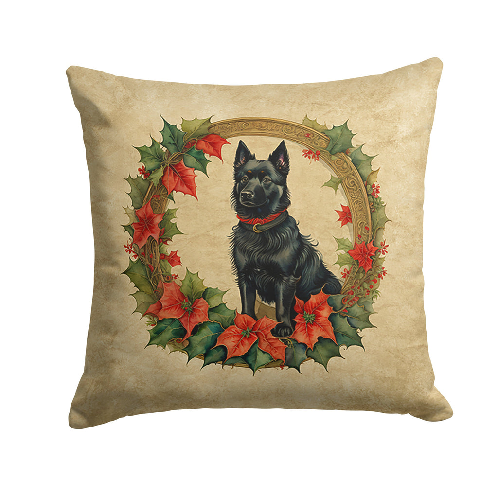 Schipperke Christmas Flowers Decorative Throw Pillow 18x18 Indoor Outdoor Accent Cushion, Fabric Cover with Insert for Sofa, Bed, Porch & Living Room