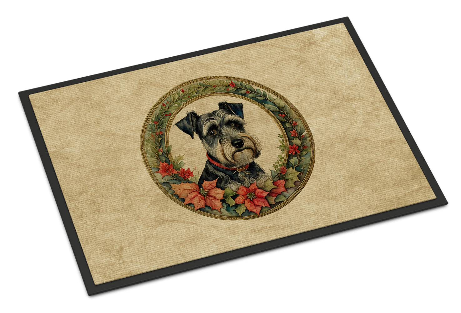 Schnauzer Christmas Flowers Doormat Indoor Outdoor 24H X 36W Front Door Mat Rugs for Entryway, Non Slip Washable Low Pile,