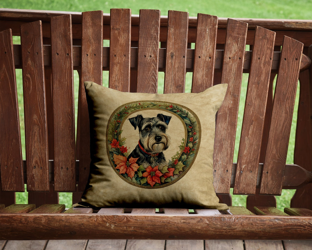 Schnauzer Christmas Flowers Decorative Throw Pillow 14x14 Indoor Outdoor Accent Cushion, Fabric Cover with Insert for Sofa, Bed, Porch & Living Room