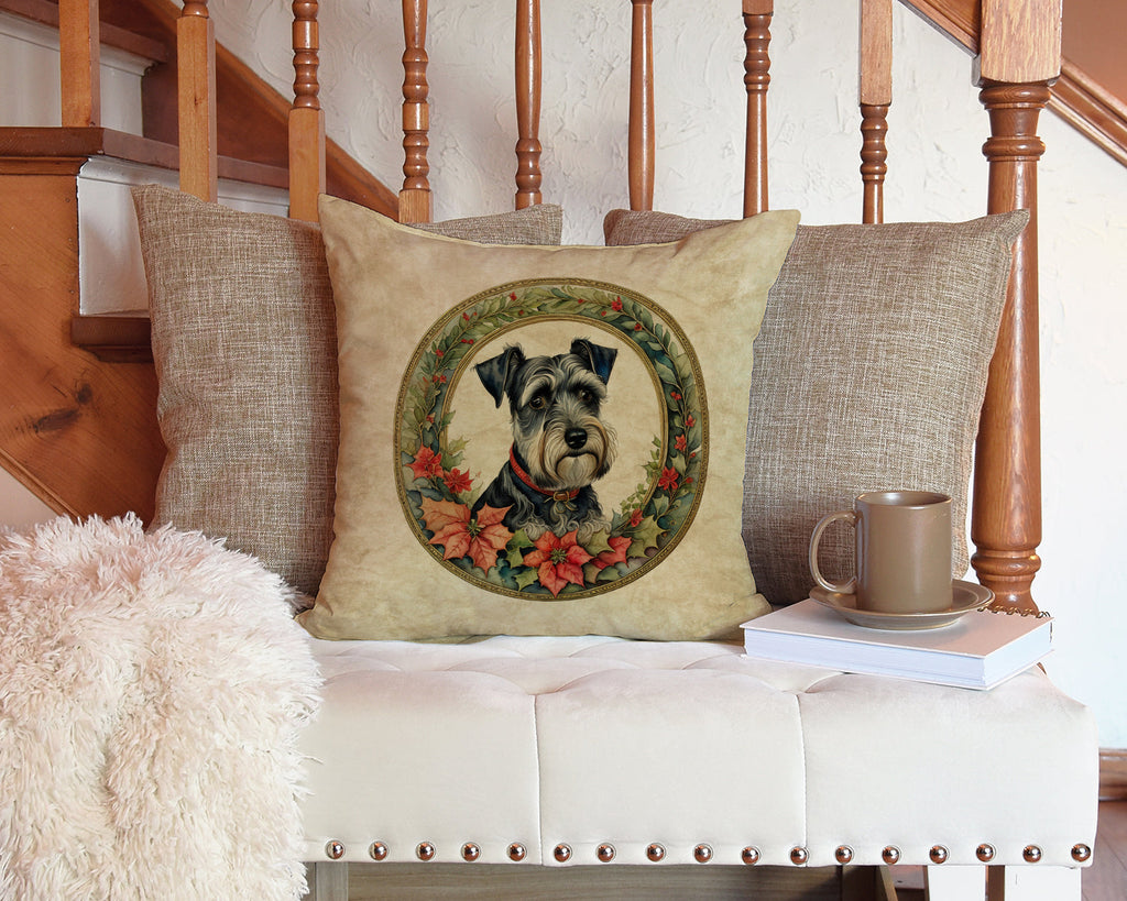 Schnauzer Christmas Flowers Decorative Throw Pillow 14x14 Indoor Outdoor Accent Cushion, Fabric Cover with Insert for Sofa, Bed, Porch & Living Room