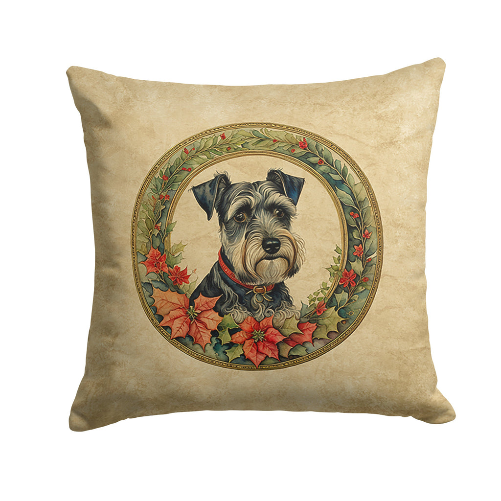 Schnauzer Christmas Flowers Decorative Throw Pillow 18x18 Indoor Outdoor Accent Cushion, Fabric Cover with Insert for Sofa, Bed, Porch & Living Room