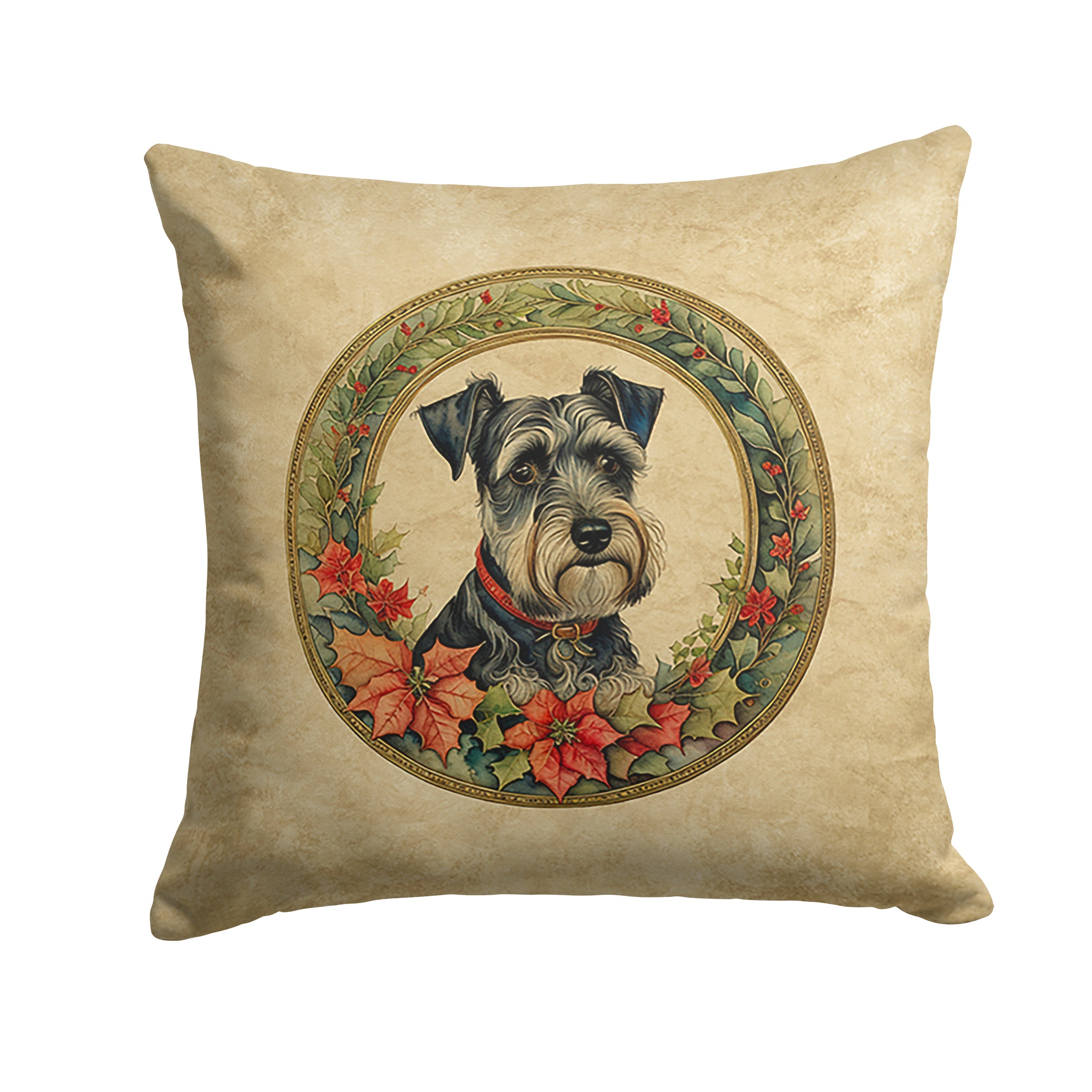 Schnauzer Christmas Flowers Decorative Throw Pillow 18x18 Indoor Outdoor Accent Cushion, Fabric Cover with Insert for Sofa, Bed, Porch & Living Room