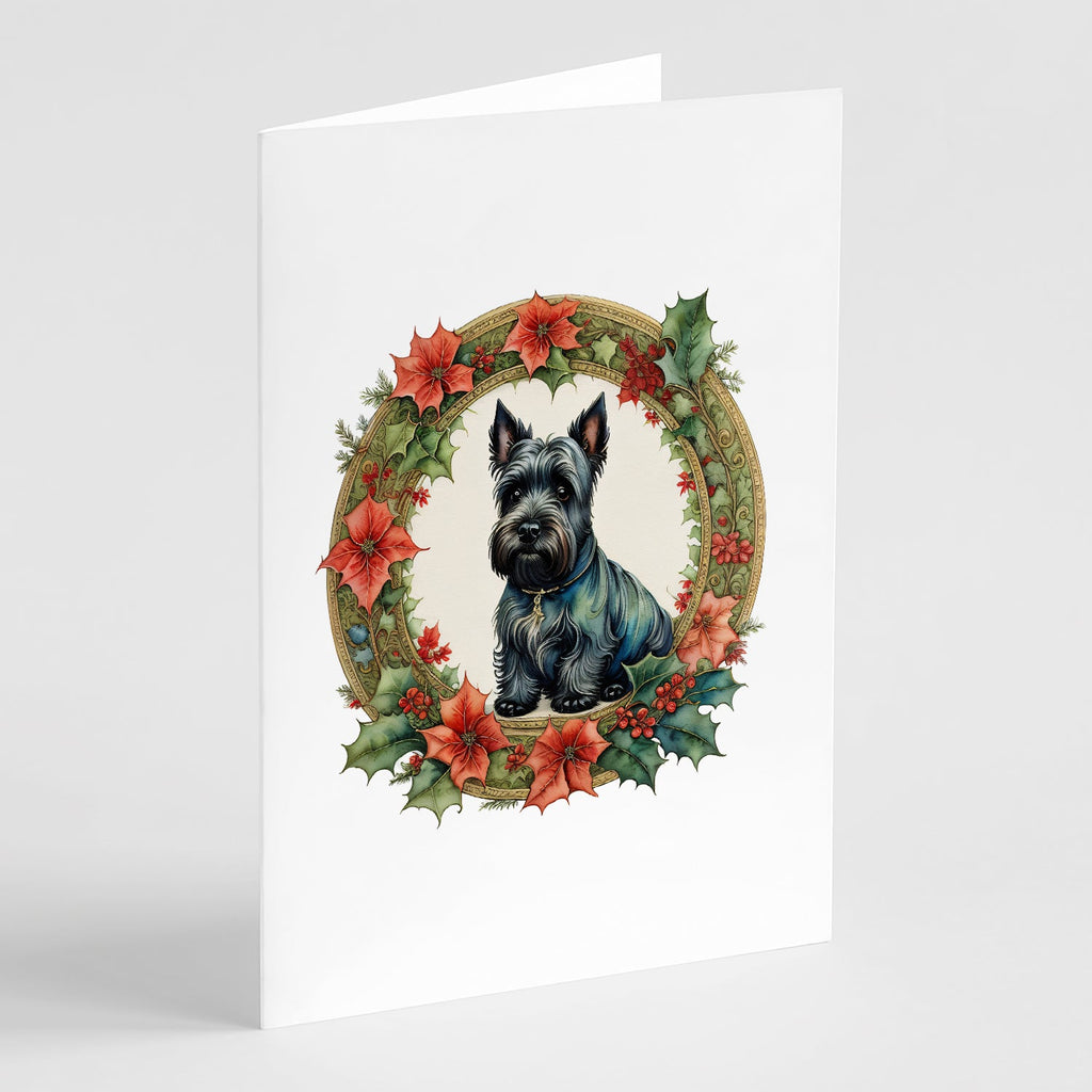 Scottish Terrier Christmas Flowers Greeting Cards Pack of 8 Blank Cards with Envelopes Whimsical A7 Size 5x7